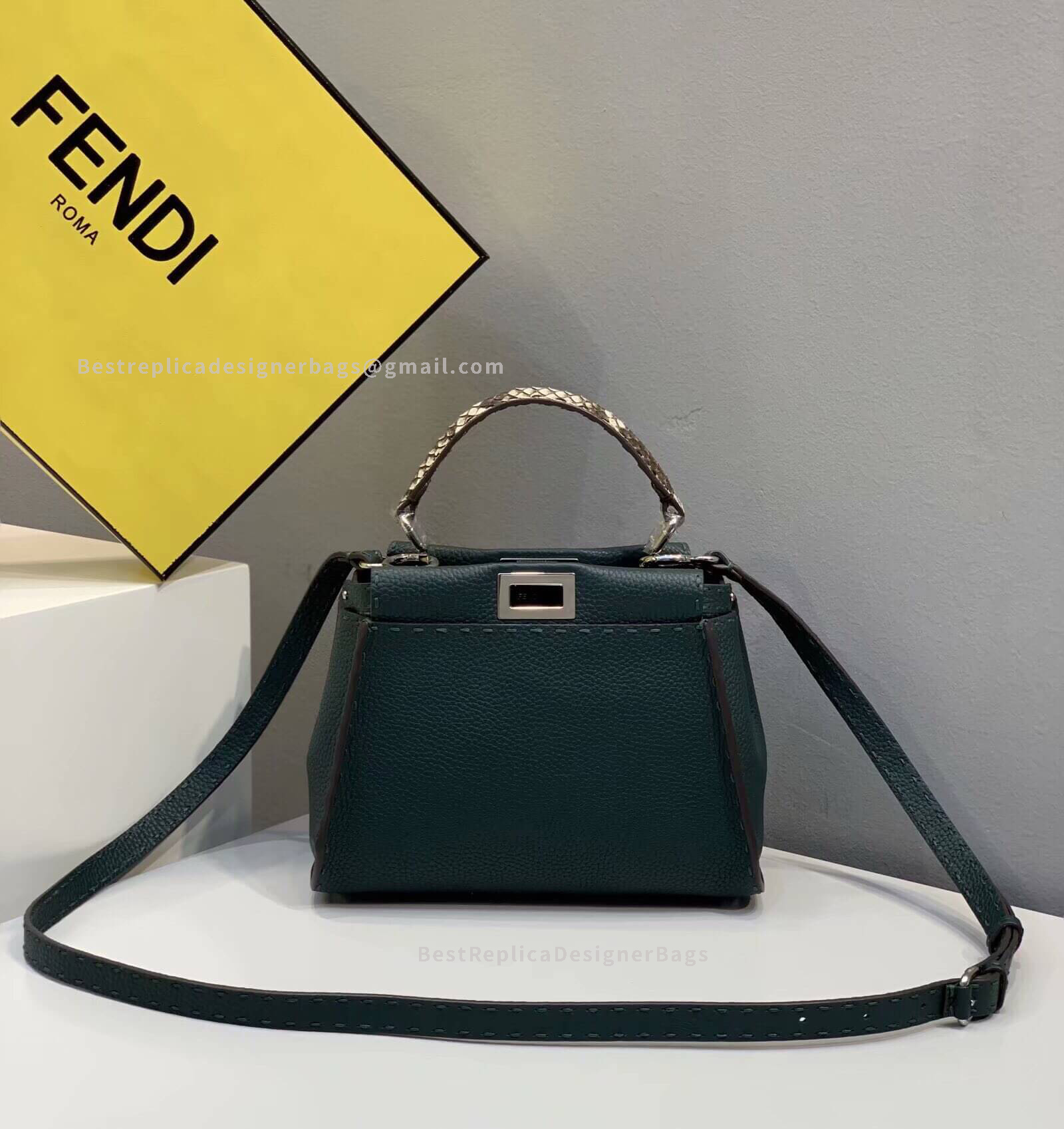 Fendi Peekaboo Iconic Mini Green Roman Leather Bag 5290S